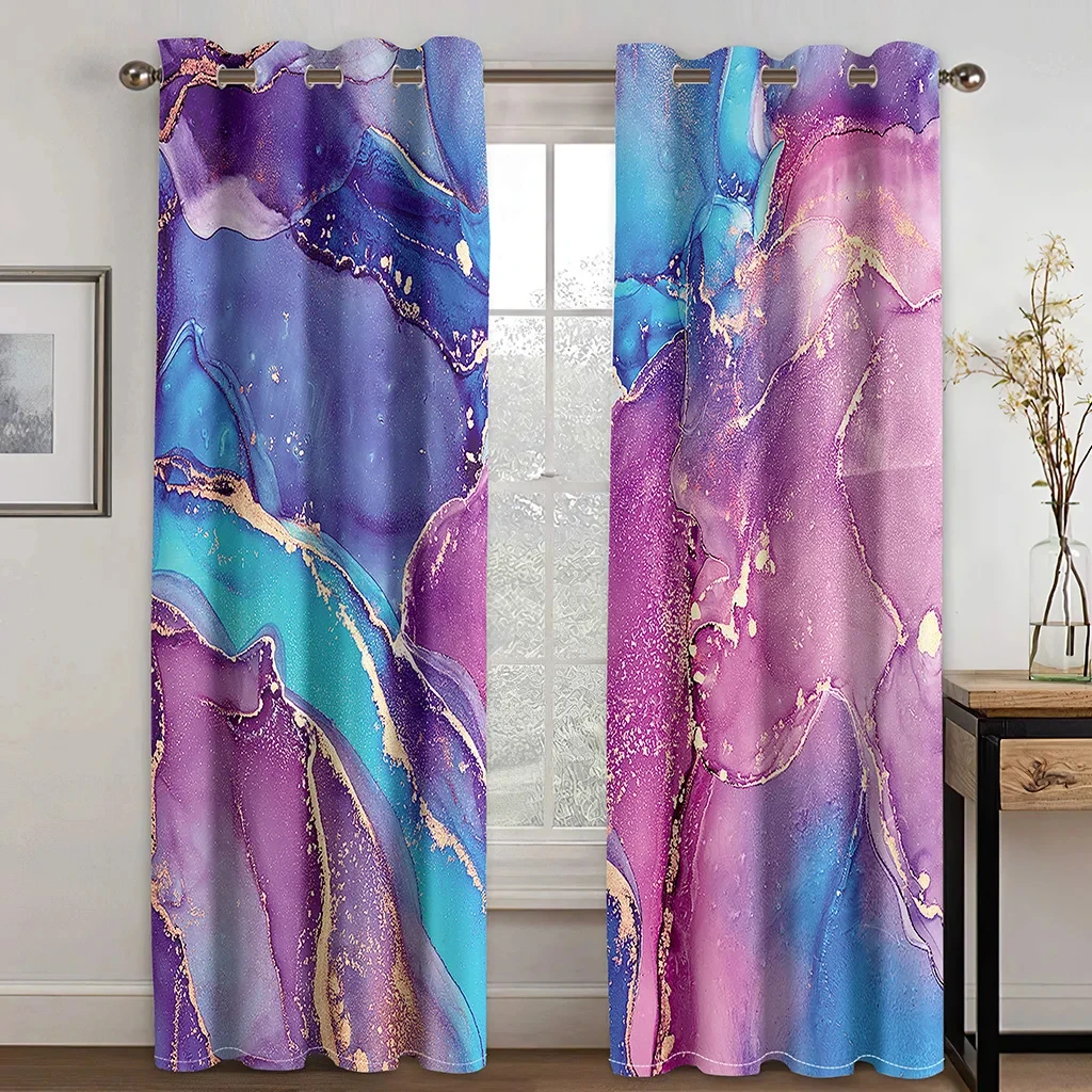 2PCS Marble Texture Curtains Abstract Geometric Curtains for Bedroom Living Room Kitchen Window Floor-to-ceiling Window Blinds