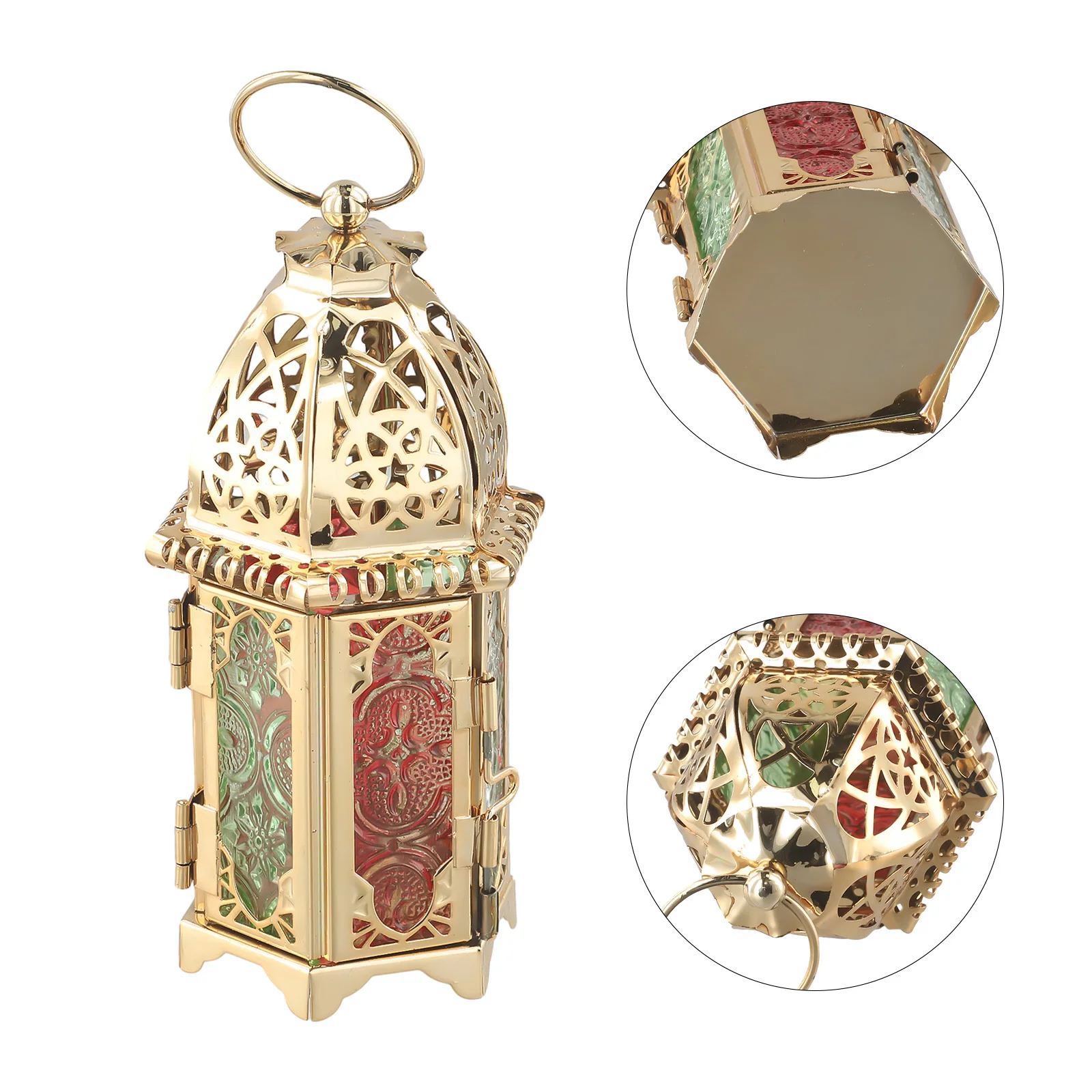 Gold European Castle Candlestick Vintage Hanging Candle Holder Moroccan Glass Candle Lantern Wedding Home Decor Ornaments
