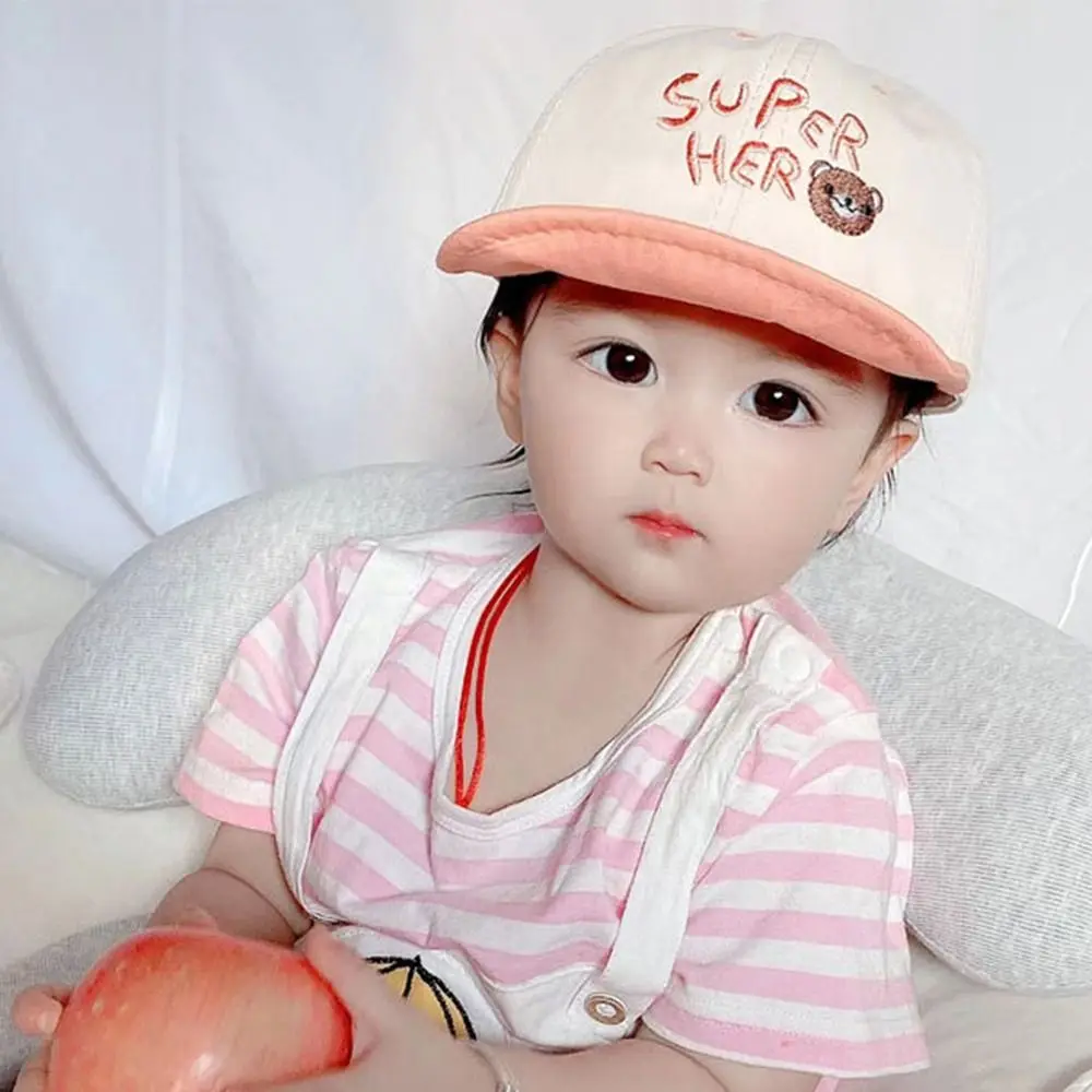 

Casual Cute Solid Color Outdoor Cotton Bear Spring Baseball Cap Children Soft Brim Hat Kids Peaked Hat Infant Sun Visor Hats