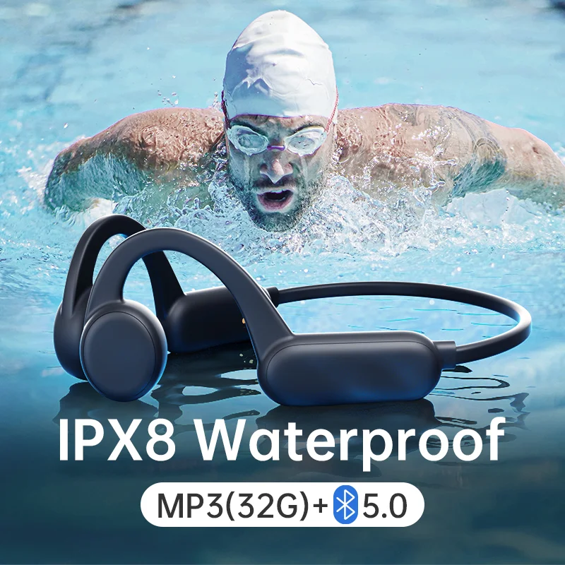 Auriculares de natación, IPX8 impermeables de conducción ósea para nadar,  auriculares inalámbricos Bluetooth de oreja abierta, para natación