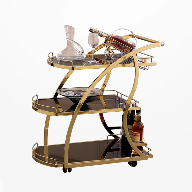 

Light Luxury Iron Art Glass Salon Trolleys Beauty Salon Tool Trolley Modern Salon Furniture Home Rack with Wheel Wine Water Cart