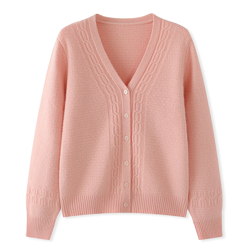 

2023 Hot Sale Autumn New Women 100% Cashmere Sweater Female Solid Color Knitted Cardigans V-Neck Loose Short Jacket Women Tops