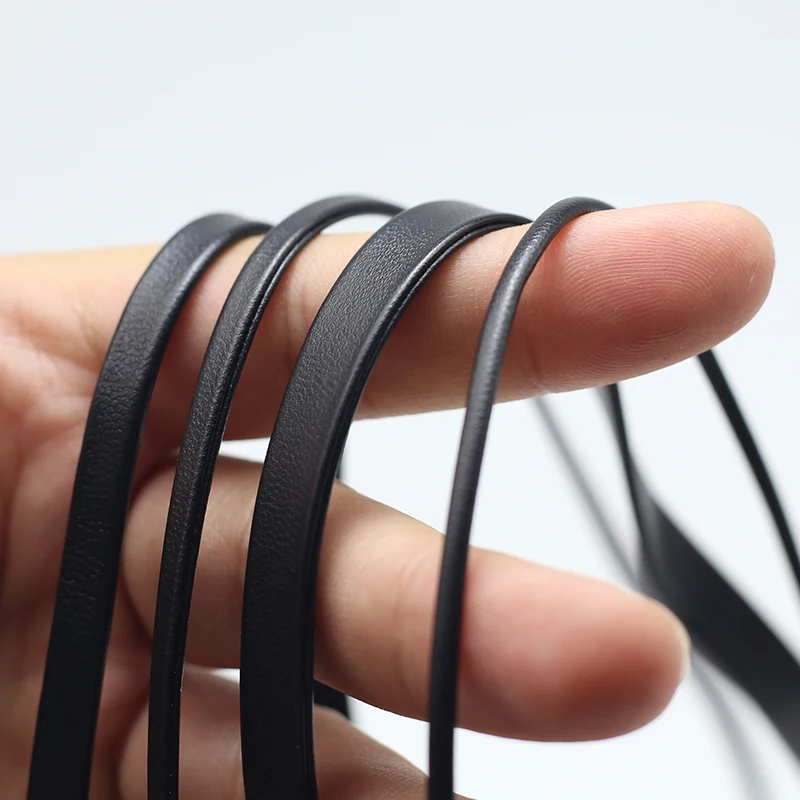 Leather Cord Black Thickened Leather Rope Material Handmade Leather Rope PU Flat Strand Suitable for Jewelry 2m