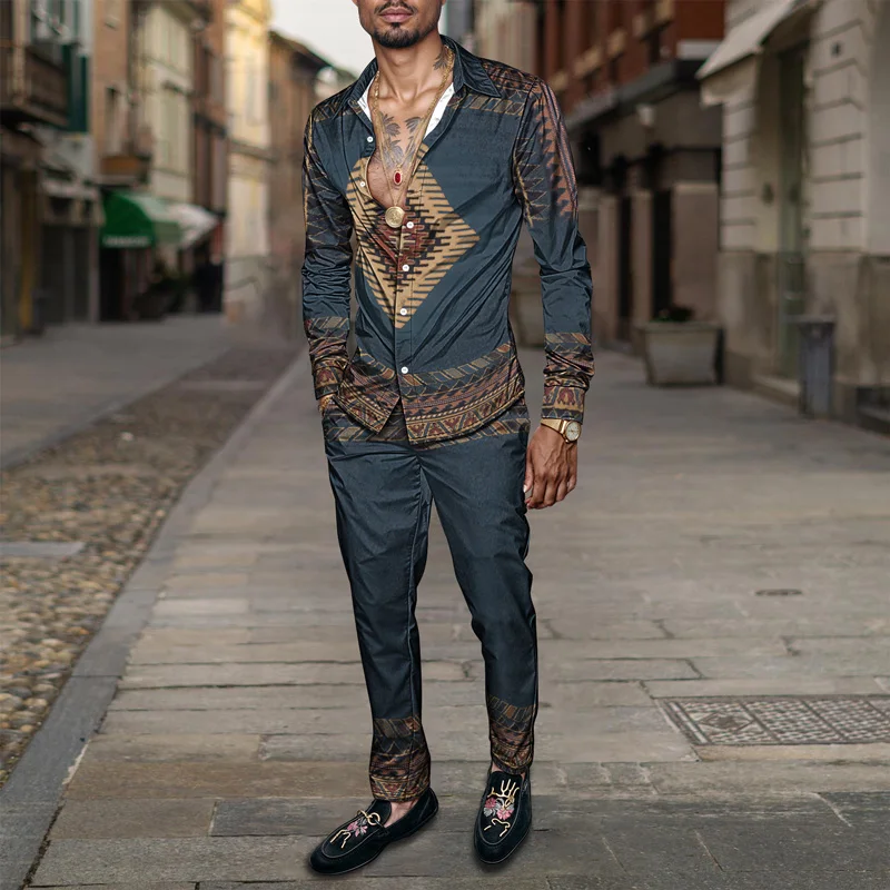 2025 Spring/Summer Fashion Men's Set Printed Simple Long Sleeve Suit Slim Fit Breathable Cotton Blended Casual Wear Resistant Fa_voghion.com