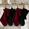 Red/Green Velvet Christmas Stocking Velvet Bow Stockings Christmas Tree Stockings Christmas Holiday Stocking Candy Gift Bag