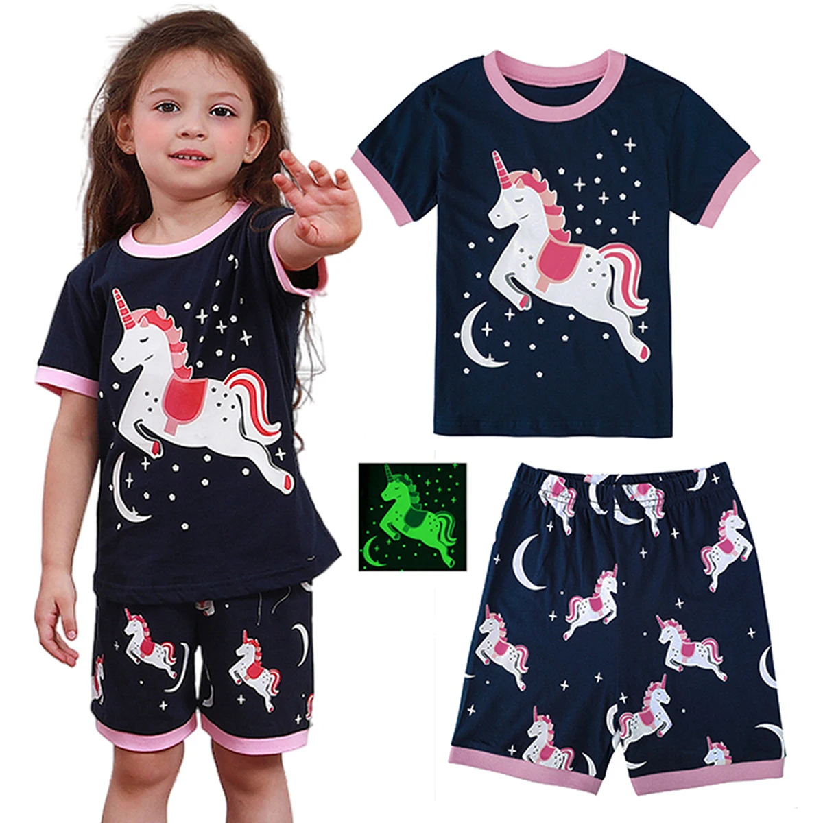 Pigiama Bambino Halloween Che Si Illumina Al Buio, Set A Maniche Lunghe Con Scheletro E Zucca, Unisex 1-9 Anni, Morbido Cotone