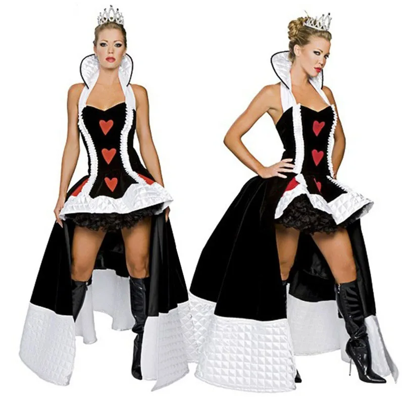 Sexy Queen of Hearts Costume Women Adult Fantasy Party Cosplay Halloween Carnival Dress Up