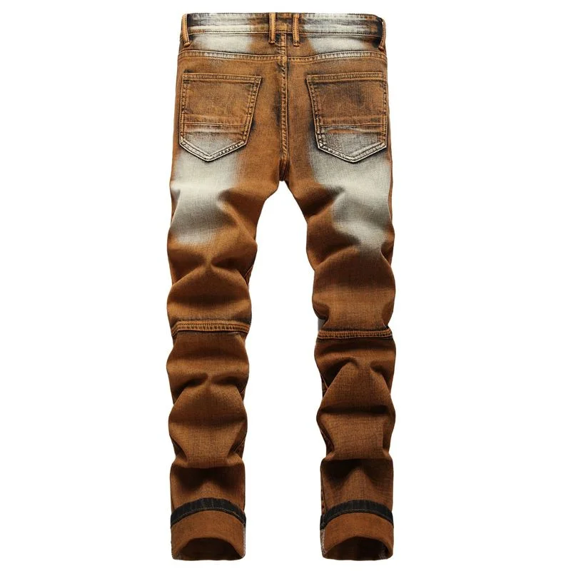 Men Biker Skinny Jeans Streetwear Cotton Male Casual Zipper Motorcycle Stretch Dyeing Personality Denim Pants Plus Size 42 denim pants denim trousers men trousers