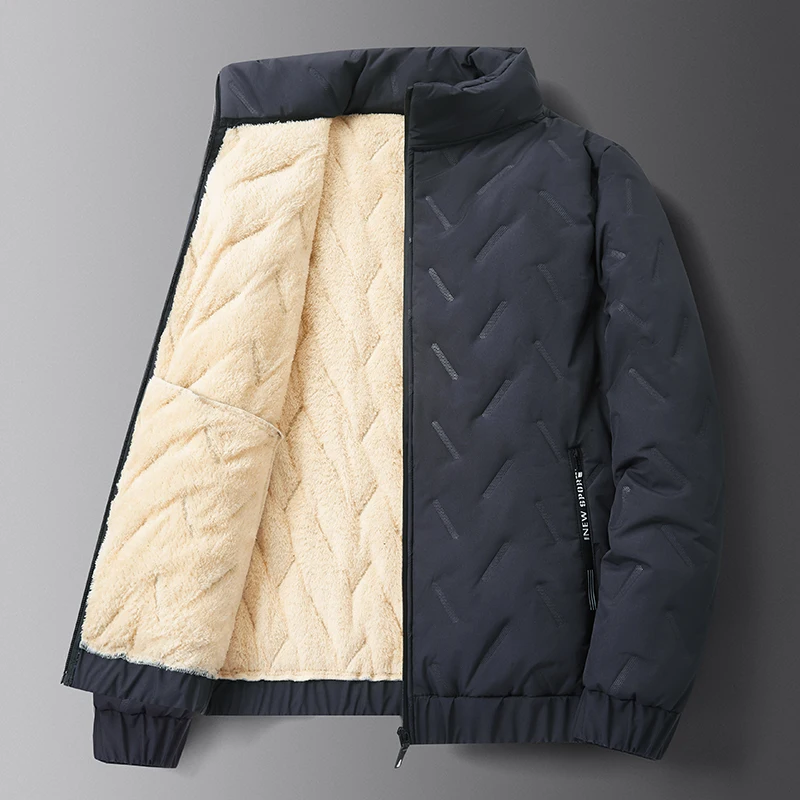 2023 Autumn Winter Jacket Men Lambswool Warm Thicken Jackets Waterproof Jogging Casual Coat Men Fashion Loose Grey Parke Jacket