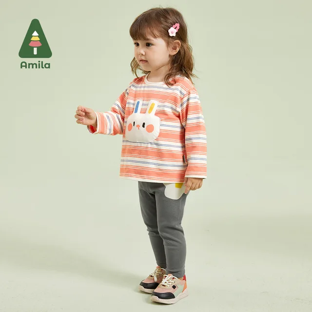 Amila 여아용 아기 레깅스, 귀여운 밀라노 벨벳 원단 인쇄, 부드러운 바지, 어린이 단색 면 바지, 2023 가을 신상
