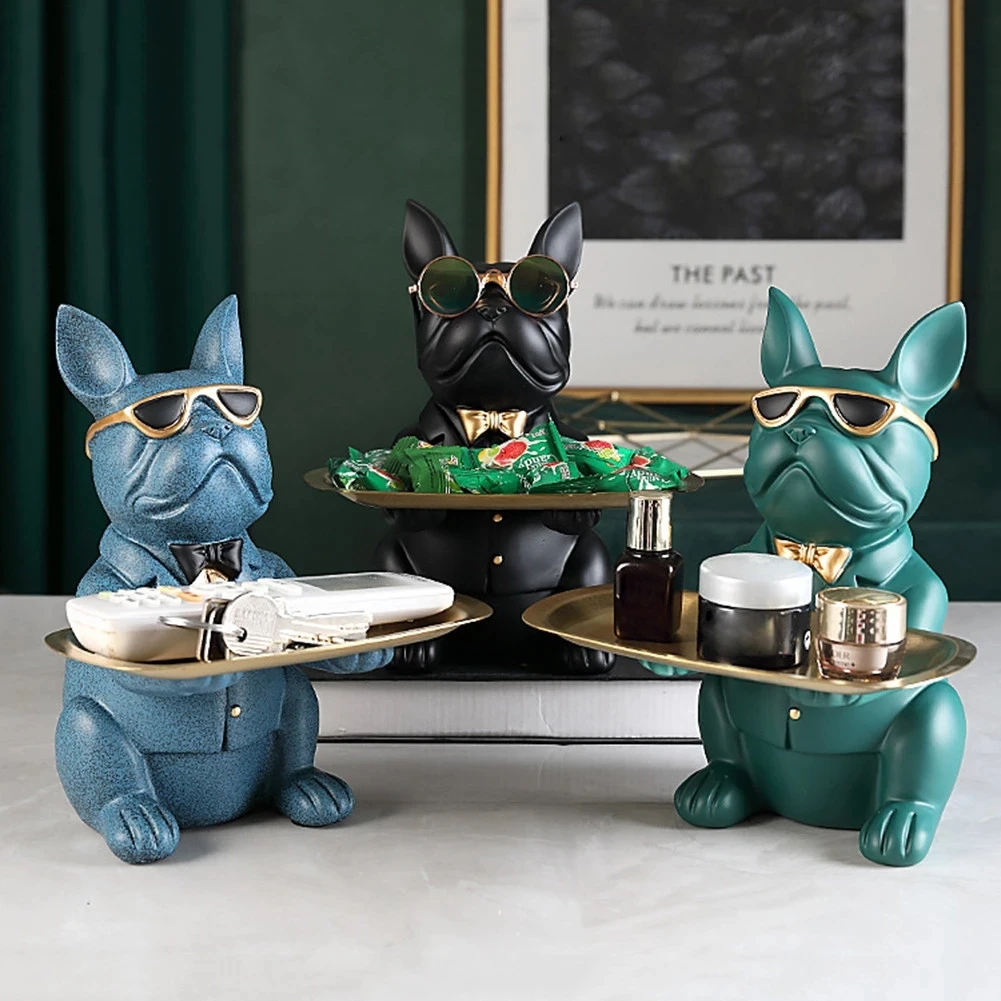 

Patung Bulldog Perancis Nordic Patung Anjing Perhiasan Meja Penyimpanan Dekorasi Hadiah Sabuk Piring Kacamata Nampan Patung Seni