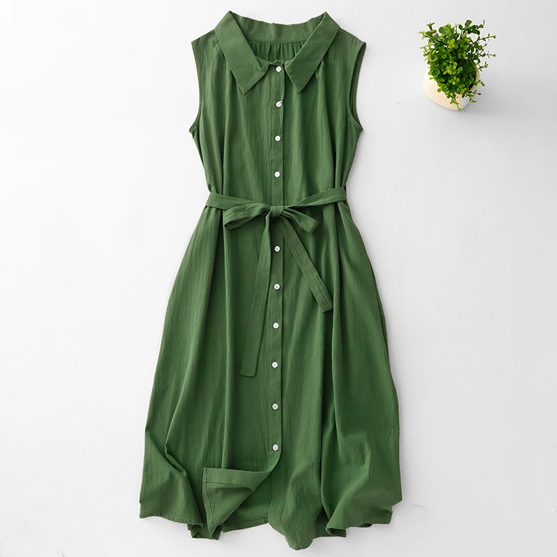 spring new Korean version of Japanese lapel solid color waist dress