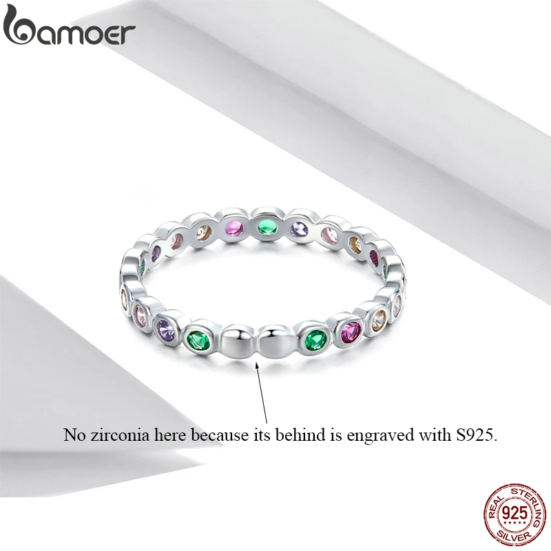 Silver Rings 925 Sterling Silver Rainbow Full Zircons for Women Trendy Dazzling Stackable Bezel Finger Ring Jewelry Gift