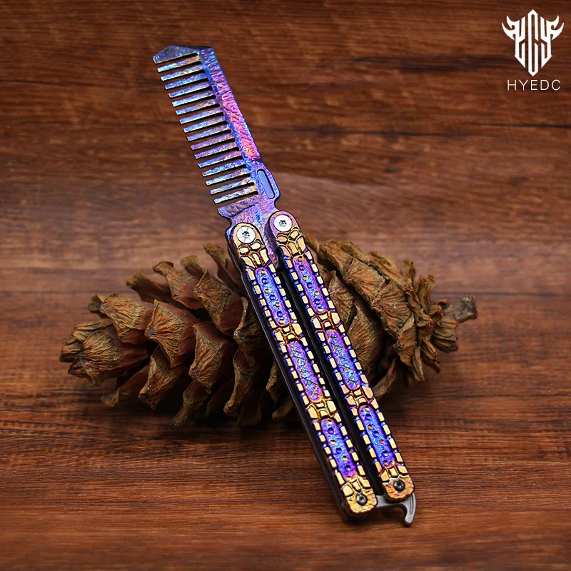 

Butterfly Training Knife Bearing Comb Star Sky Titanium Alloy Outdoor Portable Multifunction Tools Swing comb EDC