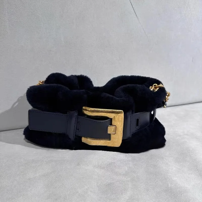 Women's plush Shoulder Bag Fashion Brand High-quality Handbag Elegant Banquet Bag Belt Buckle Versatile Commuter Crossbody Bag