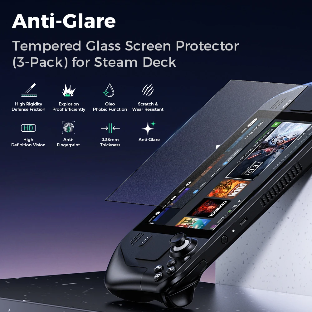 SOOMFON3pcsUltraHDScreenGlassProtectorforSteamDeckAntiGlare