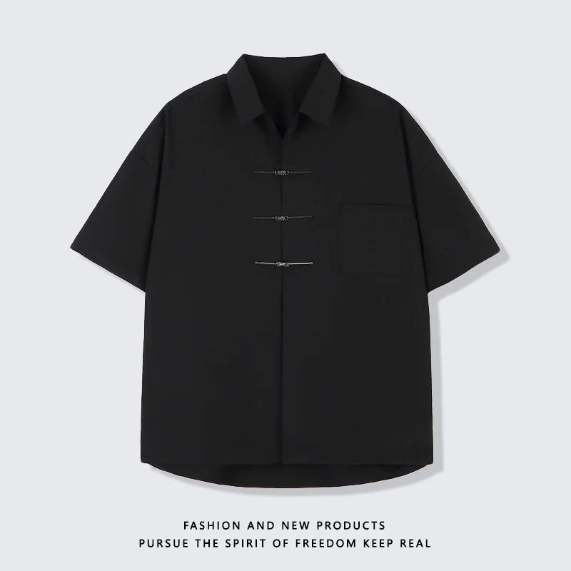 

Men's Shirt Summer New Chinese Style New Chinese Style Metal Aircraft Buckle Short Sleeve Cardigan