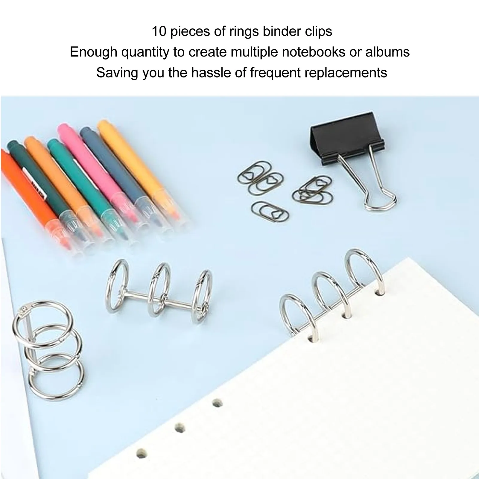 10Pcs 3 링 금속 루스 리프 바인더 스테인레스 스틸 북 링 사진 앨범 바인딩 스파인 100Pcs A4 용지용