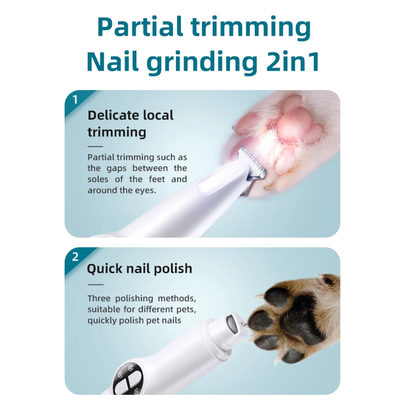 Pet nail clipper pet electric clipper with LED lights foot hair trimmer professional dog and cat care products USB rechargeable nail clippers