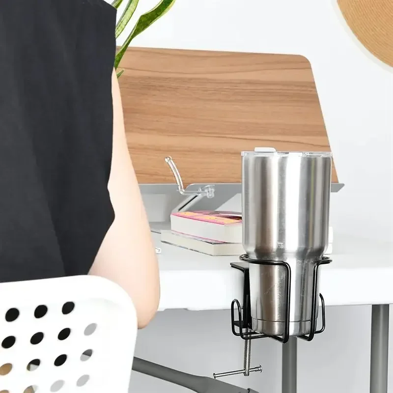 Home Clip On Table Cup Holder Horizontal Vertical Mount Anti Spill Office Desktop Mug Rack Metal Clamp Water Bottle Storage Tray cup storage holder