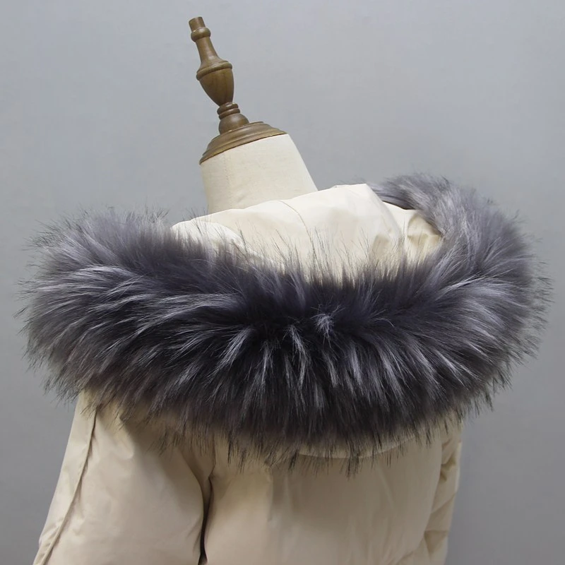 Winter Women's Big Fur Hooded Coat Collar Fake Fur Scarf Ladies Jacket Coat Faux Raccoon Fur Collar 4