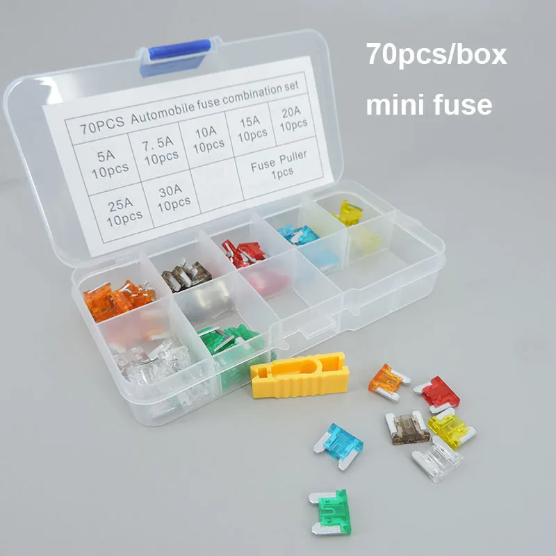 

Предохранители Mini mix Blade 5A 7,5 10 15A 20A 25A 30A, комплект предохранителей для автомобилей, грузовиков, автомобилей, лодок, дома r, 70 шт./коробка