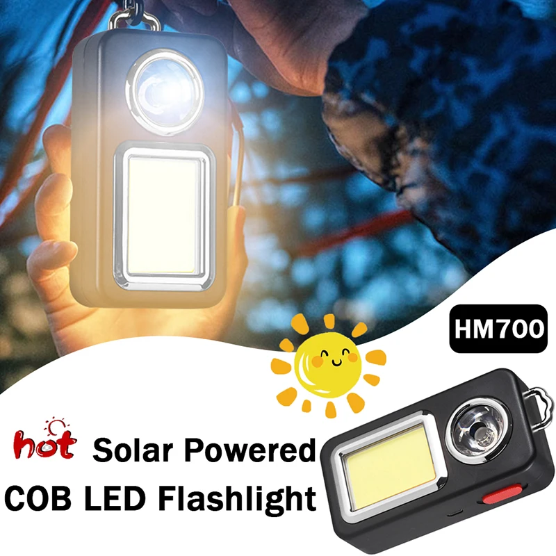 Hm700 Solar Powered Cob Led Flashlight Torch Waterproof Pocket