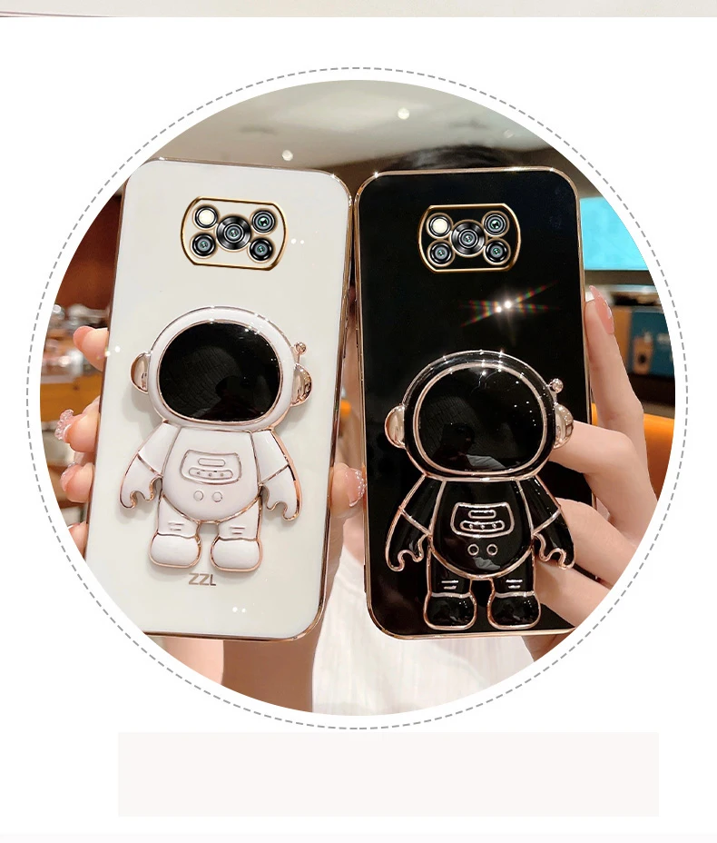 Astronaut Stand Plating Case for Poco X3 Pro NFC GT X4 M3 M4 F3 for Xiaomi Redmi Note 11S 11 10 10S Mi 12 Lite K40 4G 5G Cover