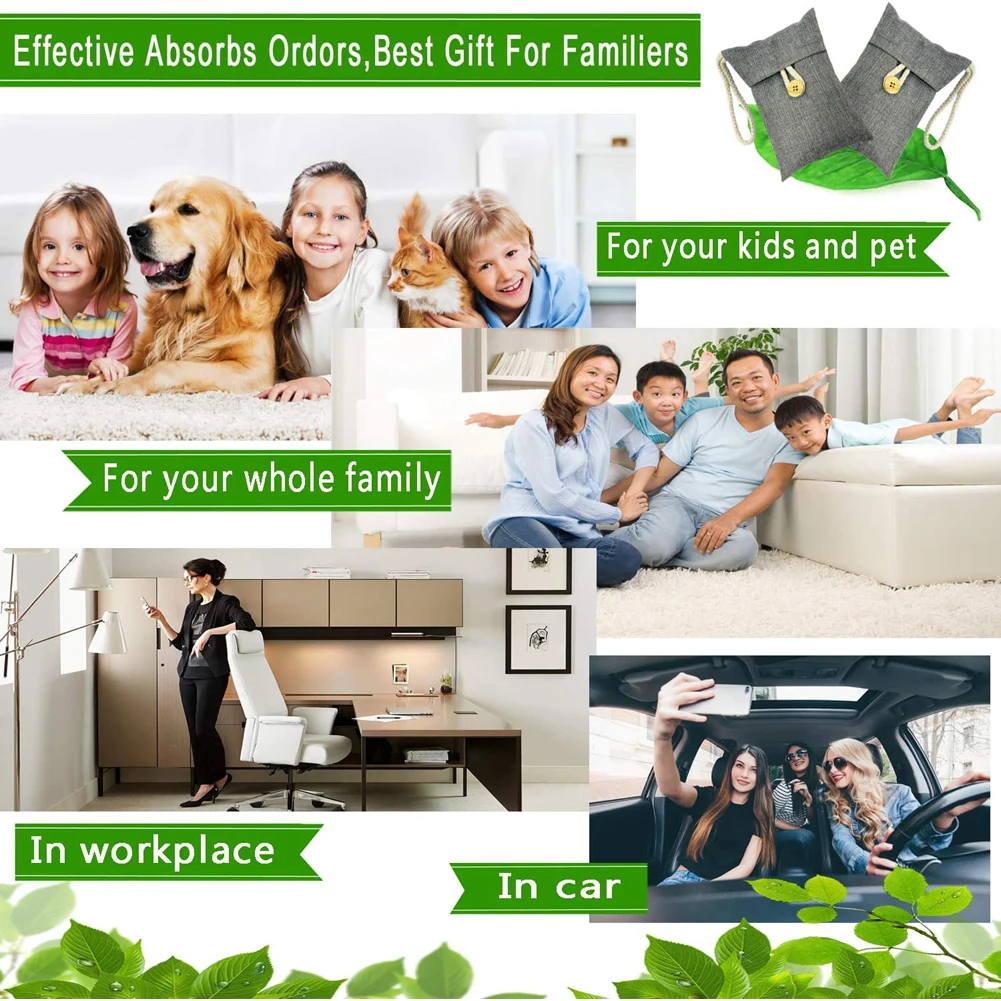 Bamboo Charcoal Air Purifying Bags 2x200g Nature Fresh Air Purifier Bags Reusable Odor Absorber Moisture Absorber for Car Closet