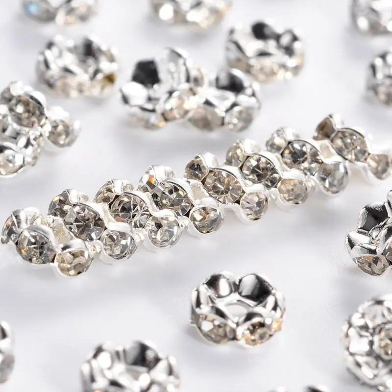 50 Piece Flat Side Rhinestone Rondelle Spacers Beads Jewelry Making 4-12mm