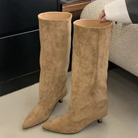 2025 Winter Street Style Pointed Toe Knee-High Boots Women Low Heels Shoes Female Long Booties Women Shoes Zapatos De Mujer - Image 5