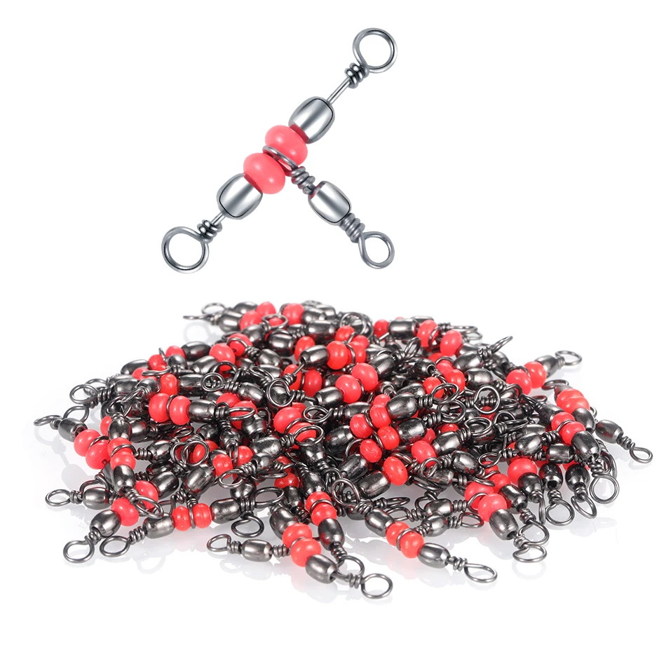 

20 or 50pcs Fishing Connector Three Way Barrel Swivel Snap Ring With Beads For Fishhook Lure Line Fishing Accessories