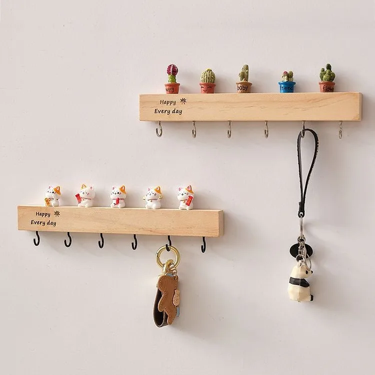 Key storage rack Entrance wall-mounted solid wood non-punching entry wall key hook door creative decorative rack