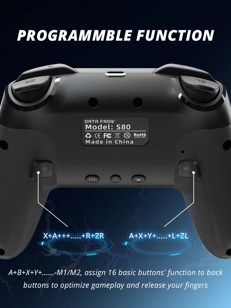 Enhanced Wireless Pro Gamepad with Rechargeable Battery, Programmable Turbo, and RGB Lighting