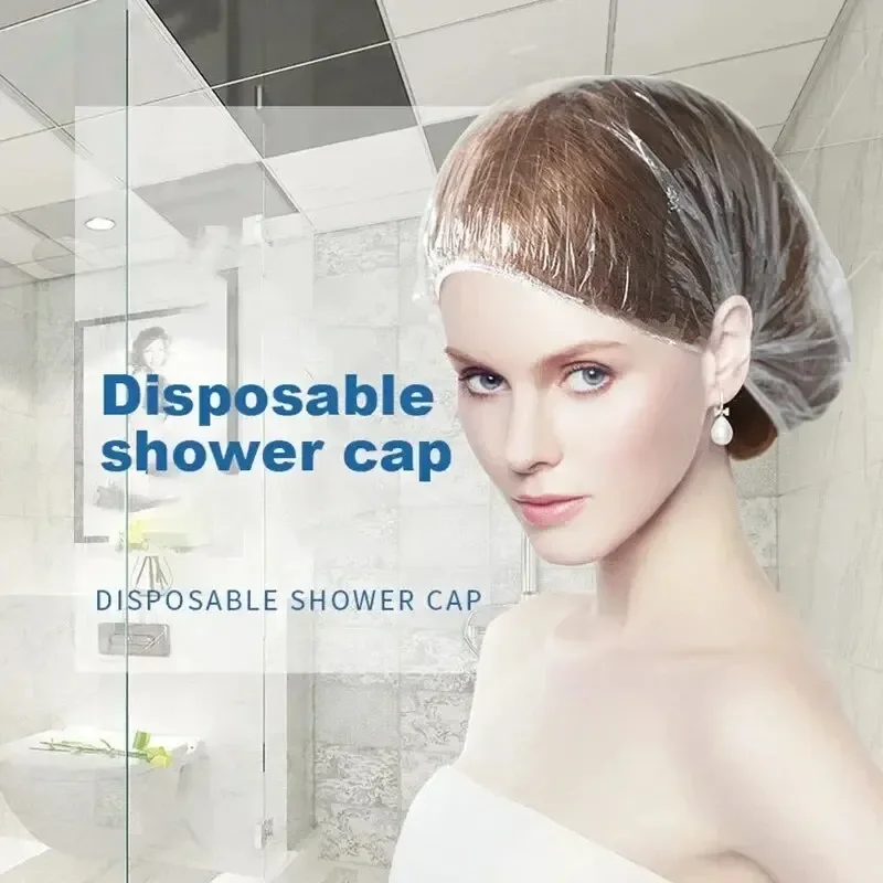 100/200/300 Pcs Disposable Shower Cap for Extension Clear Beauty Hair Hat Shower Cap Elastic Mesh Shape Waterproof Bath Hat 3