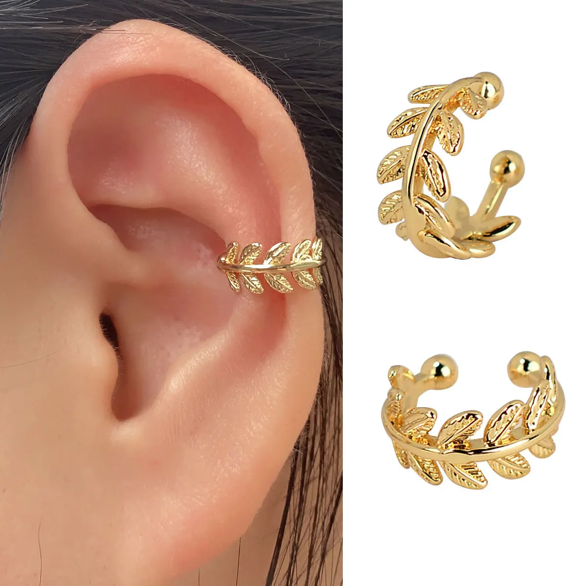 Ear Clip Earrings Clip Earrings Ear Clip Vintage Leaves Ear Cuff Hollow Geometry Non-Piercing Ear Clips Fake Cartilage Clip Earring For Women Men Jewelry Gift