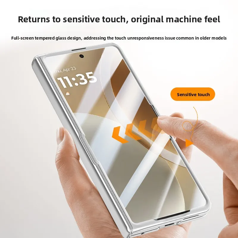 Electroplated Transparent HD Glass Cover with 360° Rotating Magnetic Stand and Shockproof Wireless Charging Compatibility