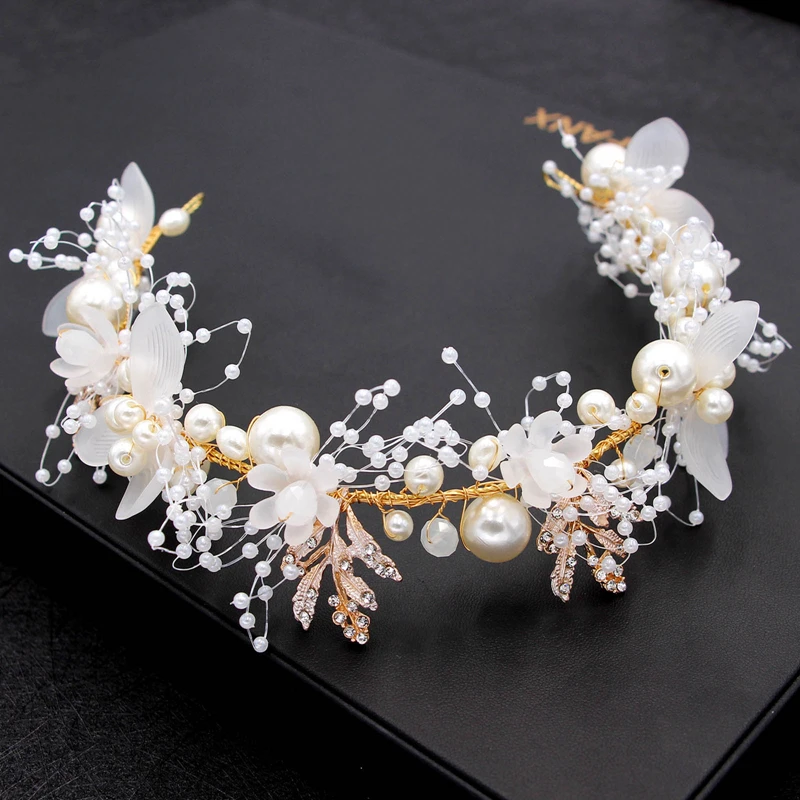 

Elegant Girls Bridal Headband Imitated Pearl Hair Headdress Flower Wreath Bride Garland Head Hoop Wedding Headbands Hair Jewelry