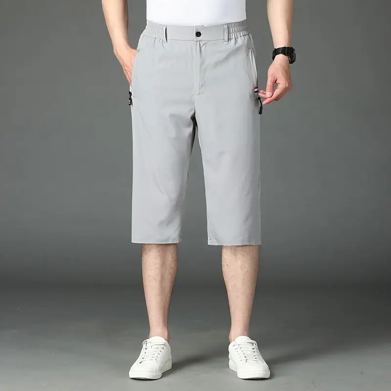 Male Clothes Fashion Casual Solid Color Quick Dry Capri Pants Summer Trend Simplicity Zipper High Waist Men's All-match Pants