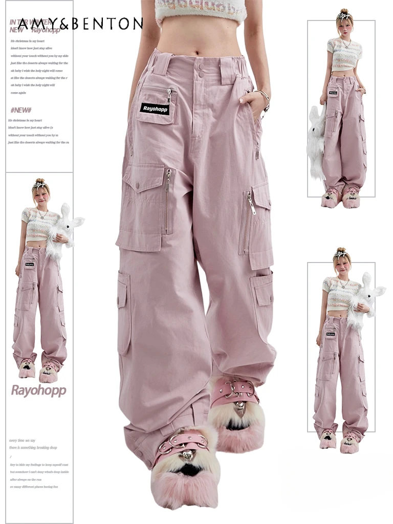 

Брюки-карго женские с завышенной талией, летние приталенные прямые штаны с трехмерными карманами, в стиле ретро, брюки с широкими штанинами, Y2K