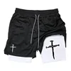 Cross Graphic 2 in 1 Workout Running Shorts for Men Christian Gym Performance Shorts with Phone Pocket Towel Loop Active Wear 1