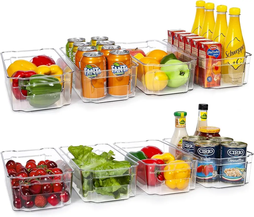 

Refrigerator Organizer Bins - 8pcs Clear Plastic Bins For Fridge, Freezer, Kitchen Cabinet, BPA Free Fridge Organizer