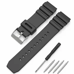 Men's Black Silicone Sports Diving Watchband with Silver Stainless Steel Buckle - 22mm (White Black)