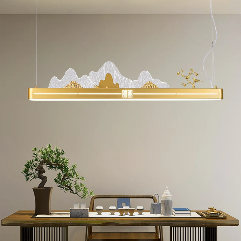 

OULALA LED 3 Colors Modern Pendant Lights Chinese Style Landscape Luxury Gold Tea House Living Room Chandelier