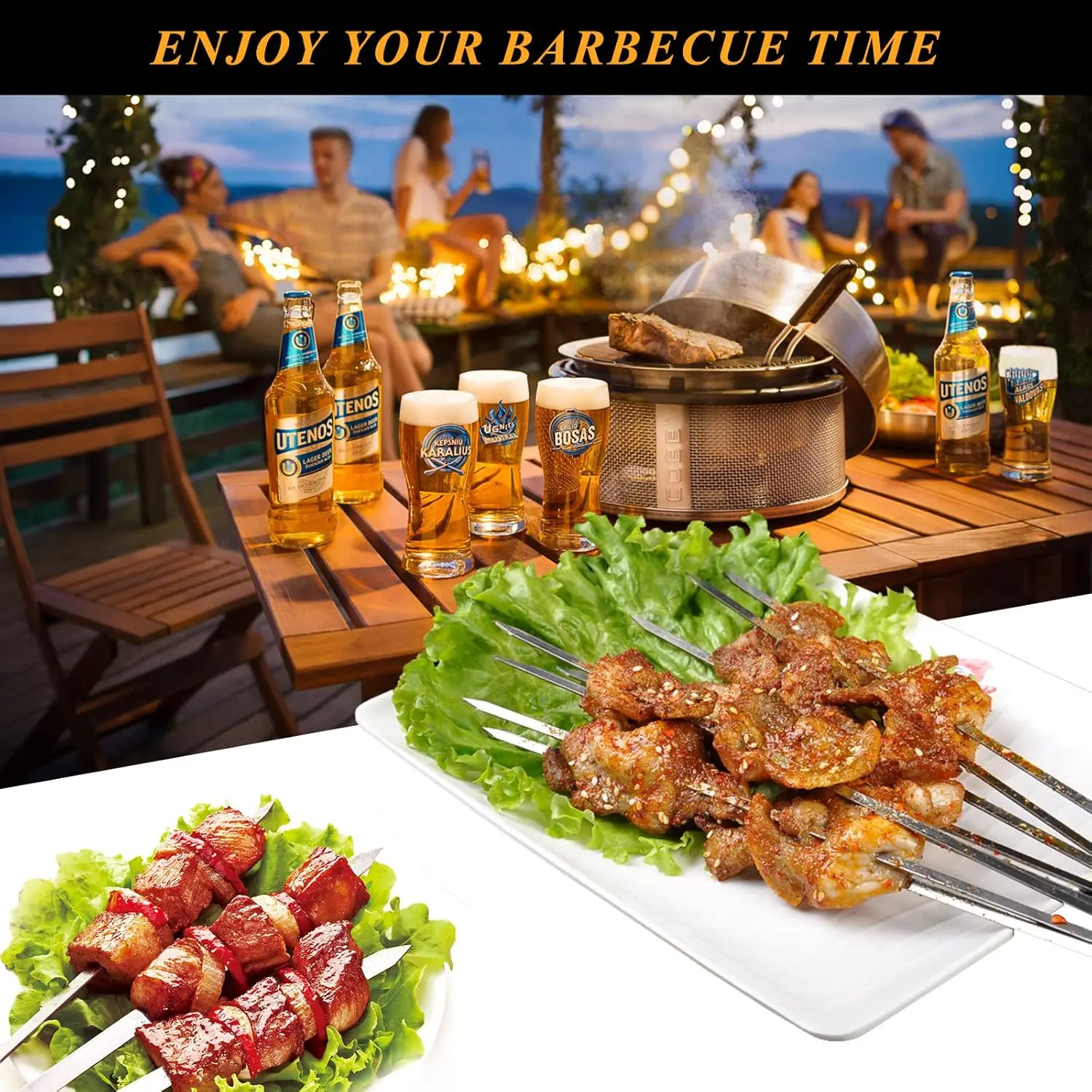 Description Picture 6 of item40PCS 304 Stainless Steel 13.5"Long Flat Barbecue Skewers,BBQ Kebob Skewers with Metal Storage Tube,Reusable For Grilling