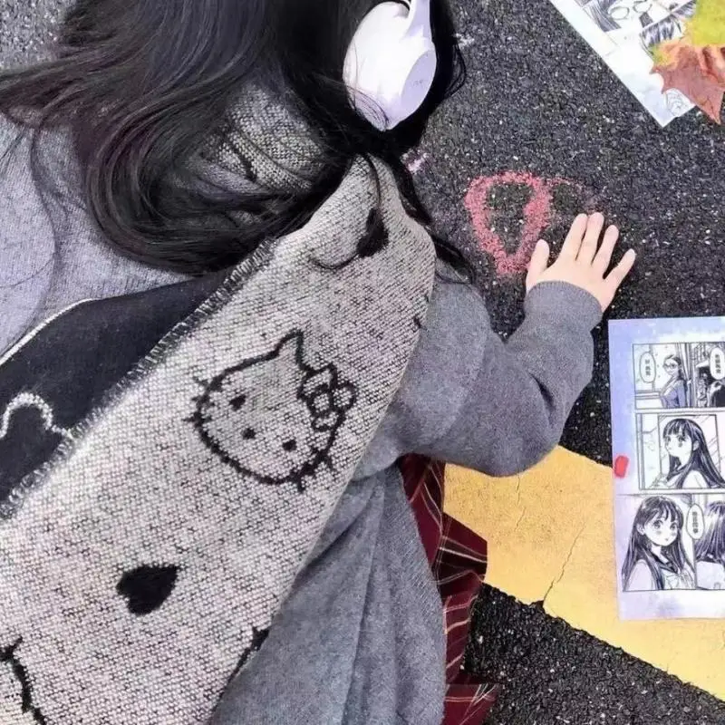 Sanrios Hello Kittys Scarf Kawaii Japanese Style Scarf Lolita Uniform Decoration Winter Keep Warm Anime Cartoon Girls Gift