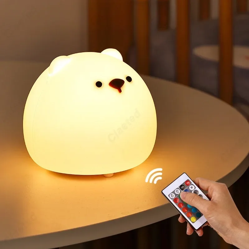 Creative LED Silicone Animal Bear Touch Night Light USB Charging Port for Children/Girls Bedroom Bedside Warm Desk Lamp 6