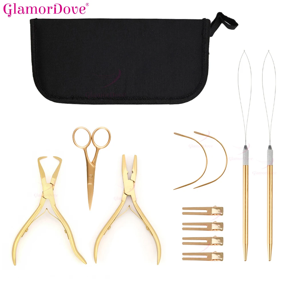 Hair Extension Tool Kit Hair Extension Remove Pliers Pulling Hook 100pcs  Dark Brown(black) Micro Silicone ring Bead Device Tool Kits for  Professional Hair Styling Tools Accessory