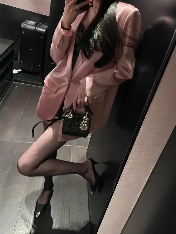 High-grade White Small Suit Jacket for Women Spring New Acetate Sag Satin Fashion Suit for Socialite Women's Clothing Fashion 3