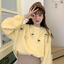 

Pullovers Women Knitted 3D Printed Kawaii Cute Sweet O-neck Long Sleeve Soft Warm Sweaters Casual Girls Korean Style Tops Loose